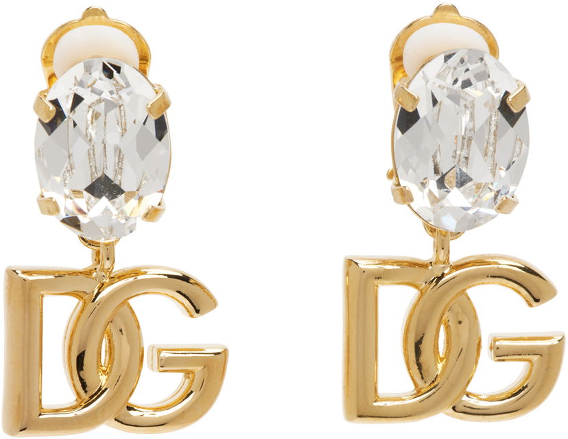 Сережки Dolce & Gabbana Gold Crystal Logo Earrings Металік | WEO8S1W1111