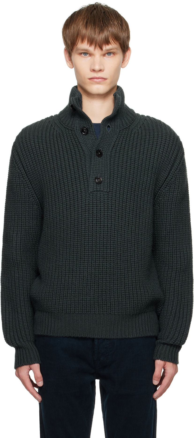 Cветр Tom Ford TOM FORD Cashmere Wool Half Button Sweater Зелений | KTL006-YMW090