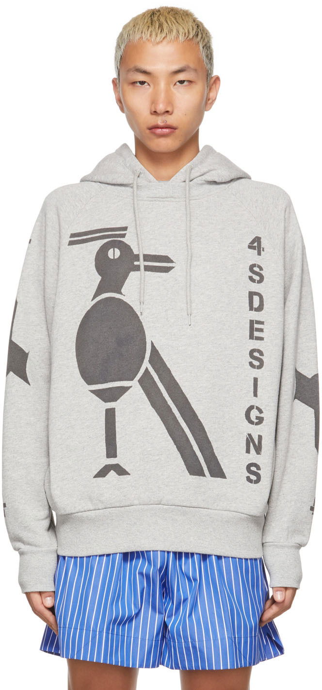 Світшоти 4sdesigns Bird Stencil Print Hoodie Сірий | S22/530
