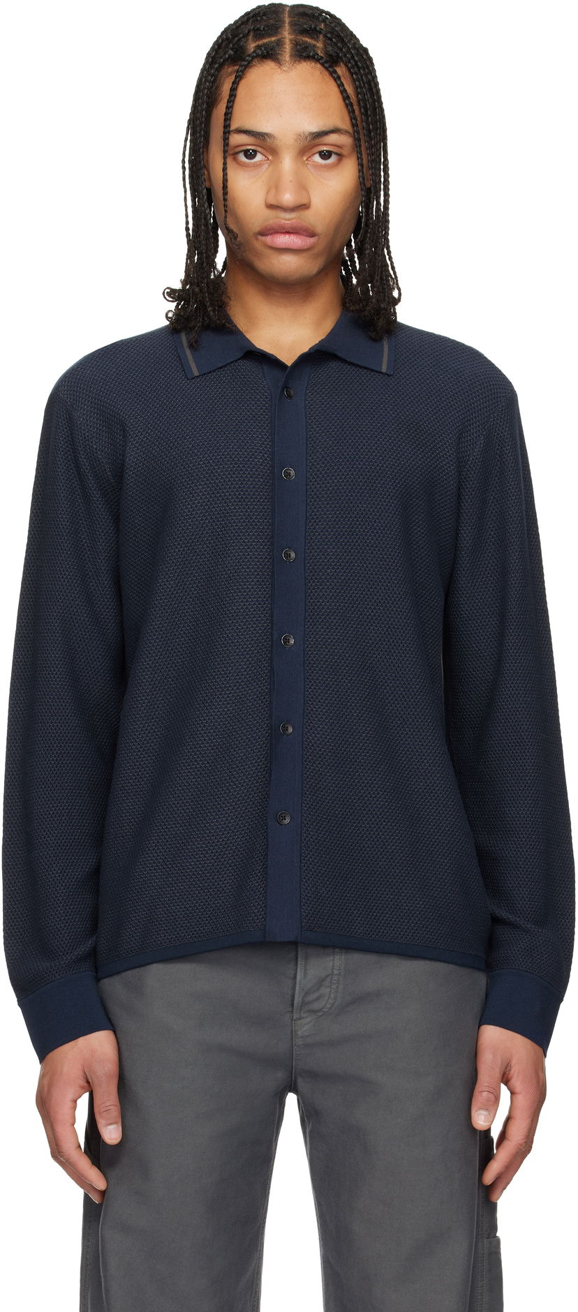 Cветр rag & bone Rag & Bone Harvey Knit Polo Shirt темно-синій | MBS24H040BC40