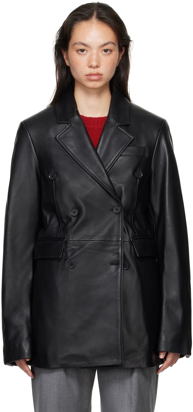 Куртка Loulou de Saison Loulou de Saison Benetra Double-Breasted Leather Blazer чорний | BENETRA