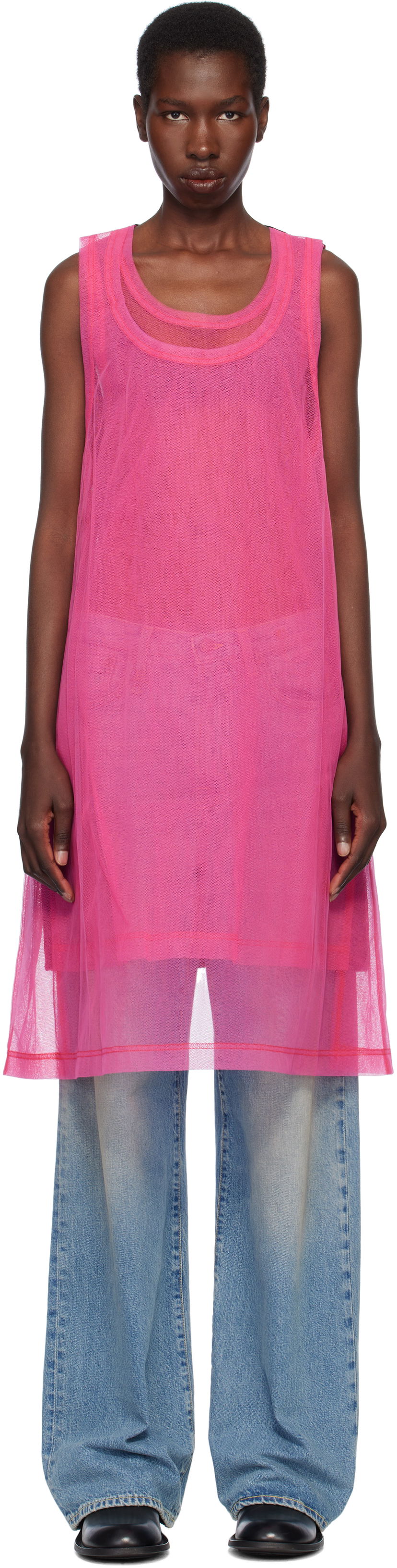 Безрукавка Comme des Garçons Homme Plus Jersey & Nylon Tulle Tank Top Рожевий | PO-T027-051