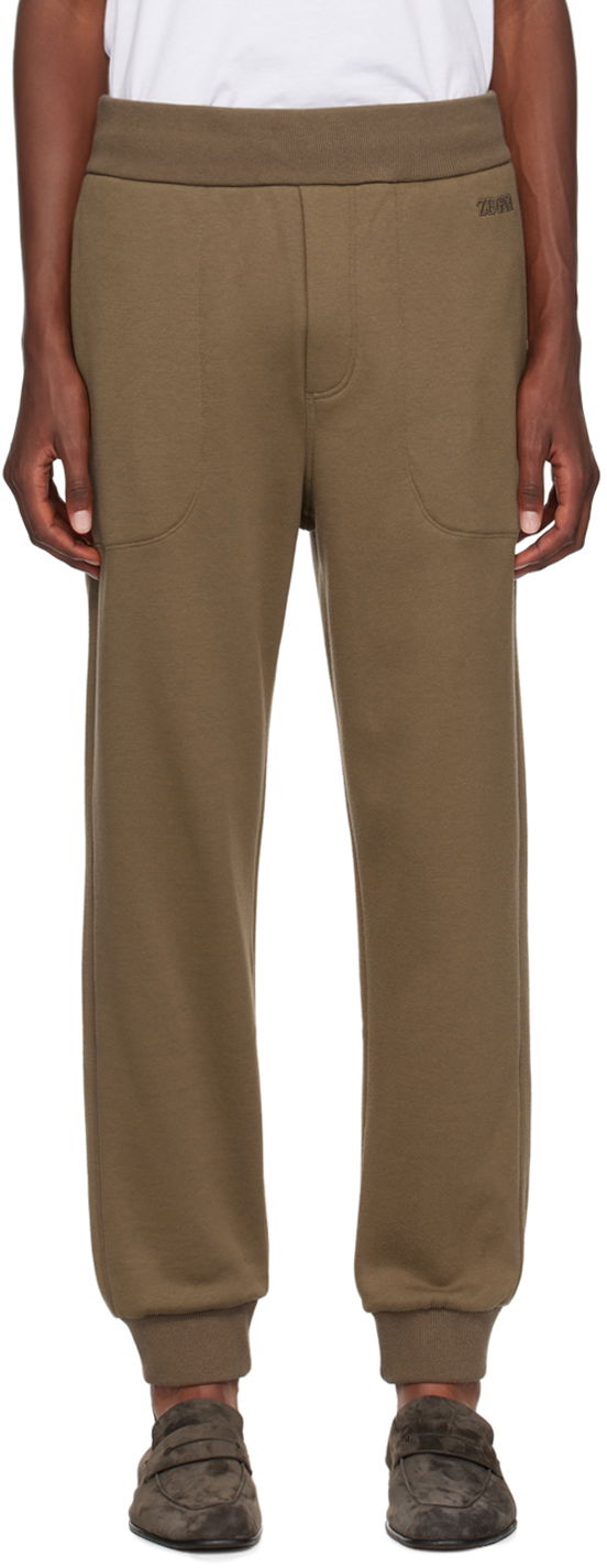 Спортивні штани ZEGNA Brown Embroidered-Logo Sweatpants бежевий | N6N001830