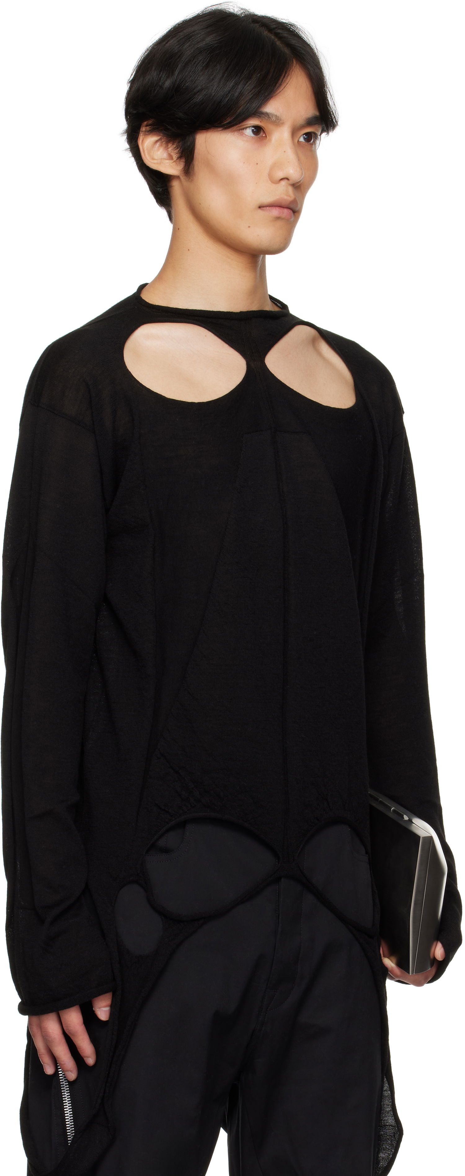Cветр Rick Owens Rick Owens Concordians Slashed Pull Sweater чорний | RU02E1671 ML, 1