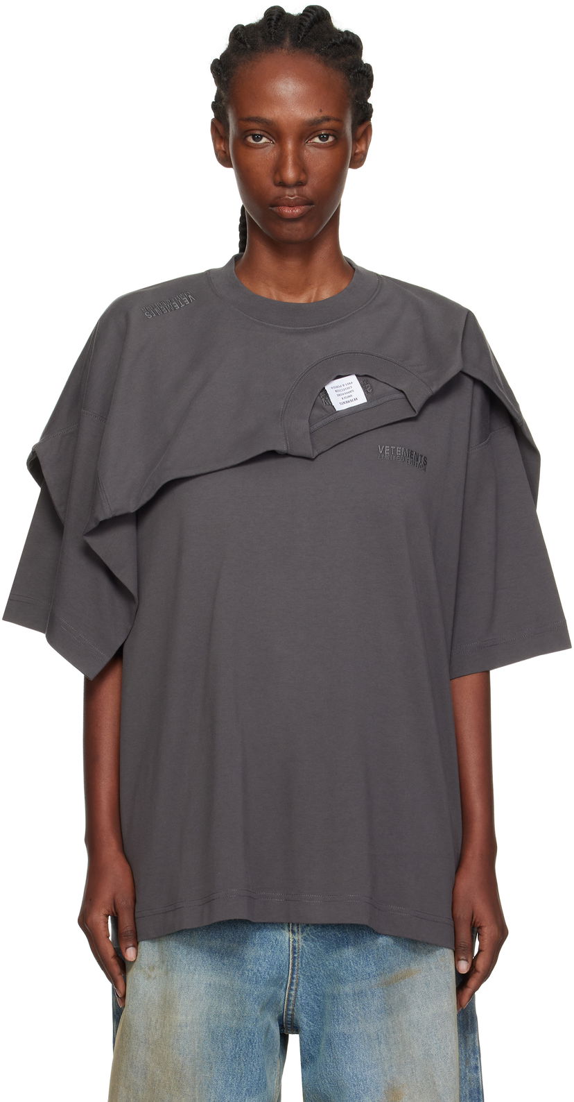 Футболка VETEMENTS VETEMENTS Double Layered T-Shirt Сірий | UH76TR400M