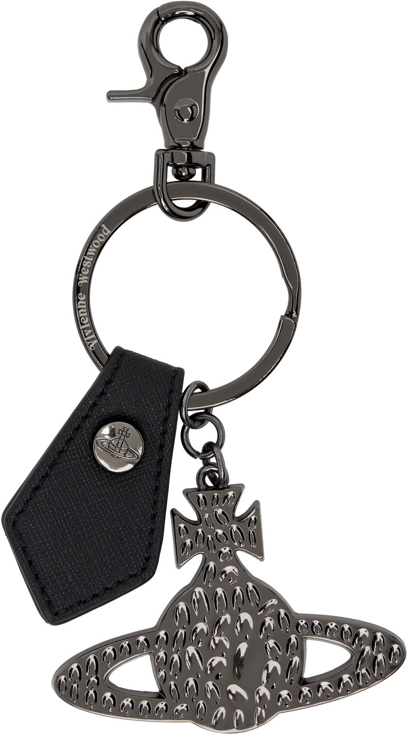 Брелоки Vivienne Westwood Vivienne Westwood Hammered Orb Keyring with Saffiano Leather Tag чорний | 8203012GU-OM0014-