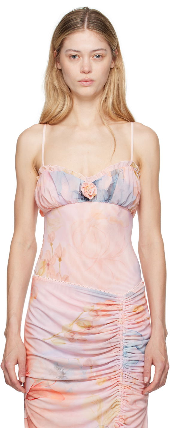 Боді GUIZIO GUIZIO Adelpha Floral-Print Ruched Bodysuit Рожевий | P24D02K067