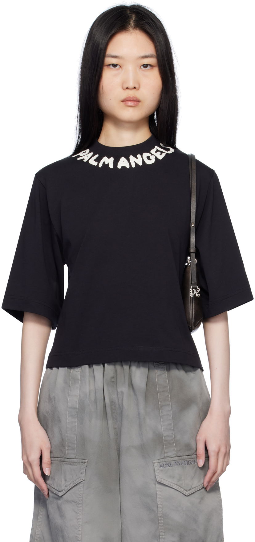 Футболка Palm Angels Cropped Logo T-Shirt чорний | PWAA020S25JER0031003