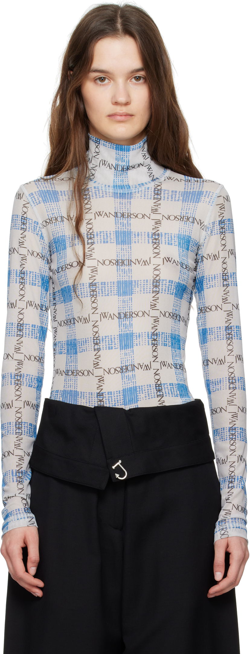 Футболки i безрукавка JW Anderson JW Anderson Semi-Sheer Logo Turtleneck Top білий | JO0224-PG1721