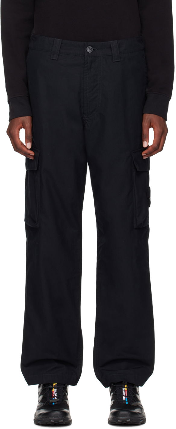 Штани карго Stone Island Black Logo Patch Cargo Pants чорний | 8115311F1