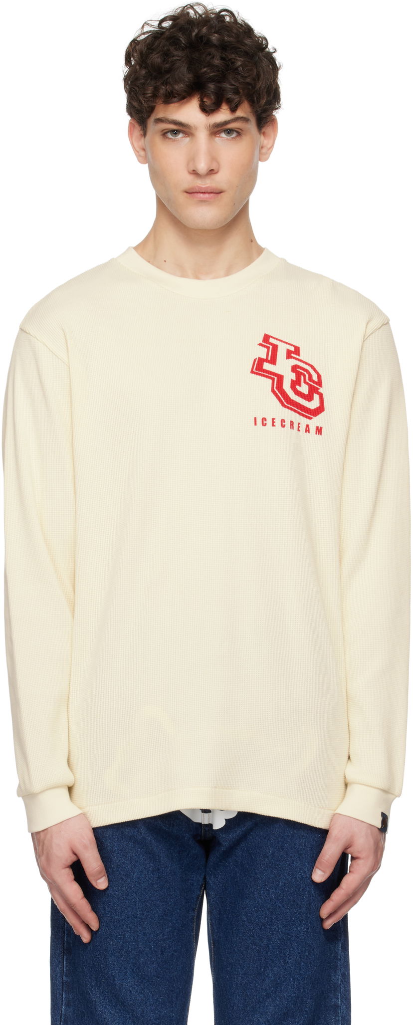 Cветр BBC IceCream ICECREAM Waffle Long Sleeve T-Shirt with Logo бежевий | IC24454
