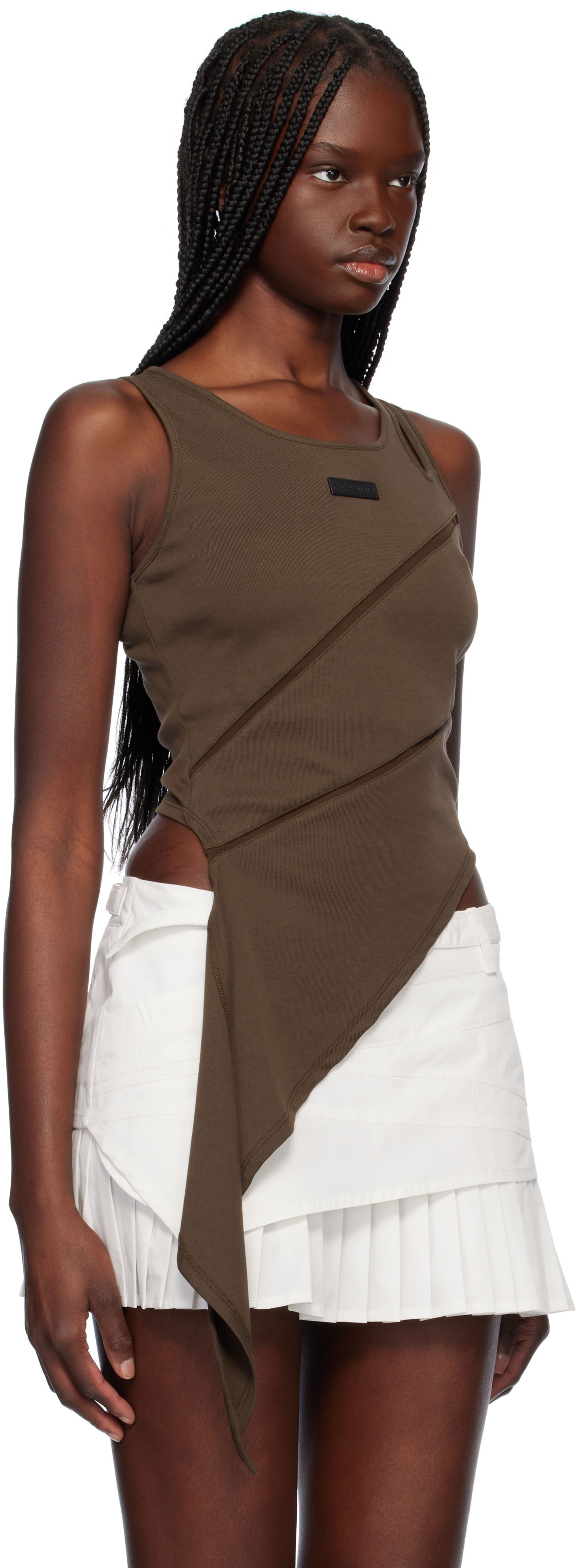 Безрукавка Feng Chen Wang Feng Chen Wang Patchwork Asymmetric Tank Top Коричневий | FWS19VS01B, 1