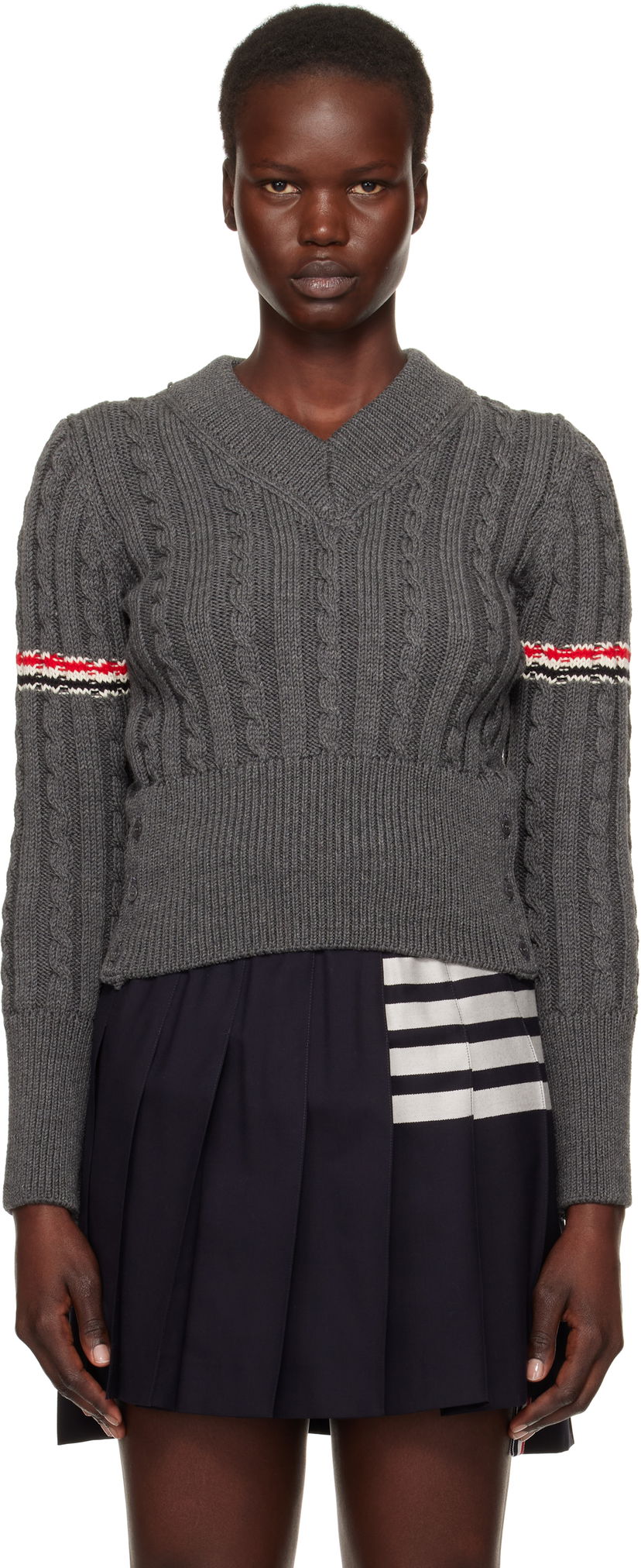 Cветр Thom Browne Classic Cable V-Neck Wool Sweater Синій | FKA479A-Y1024