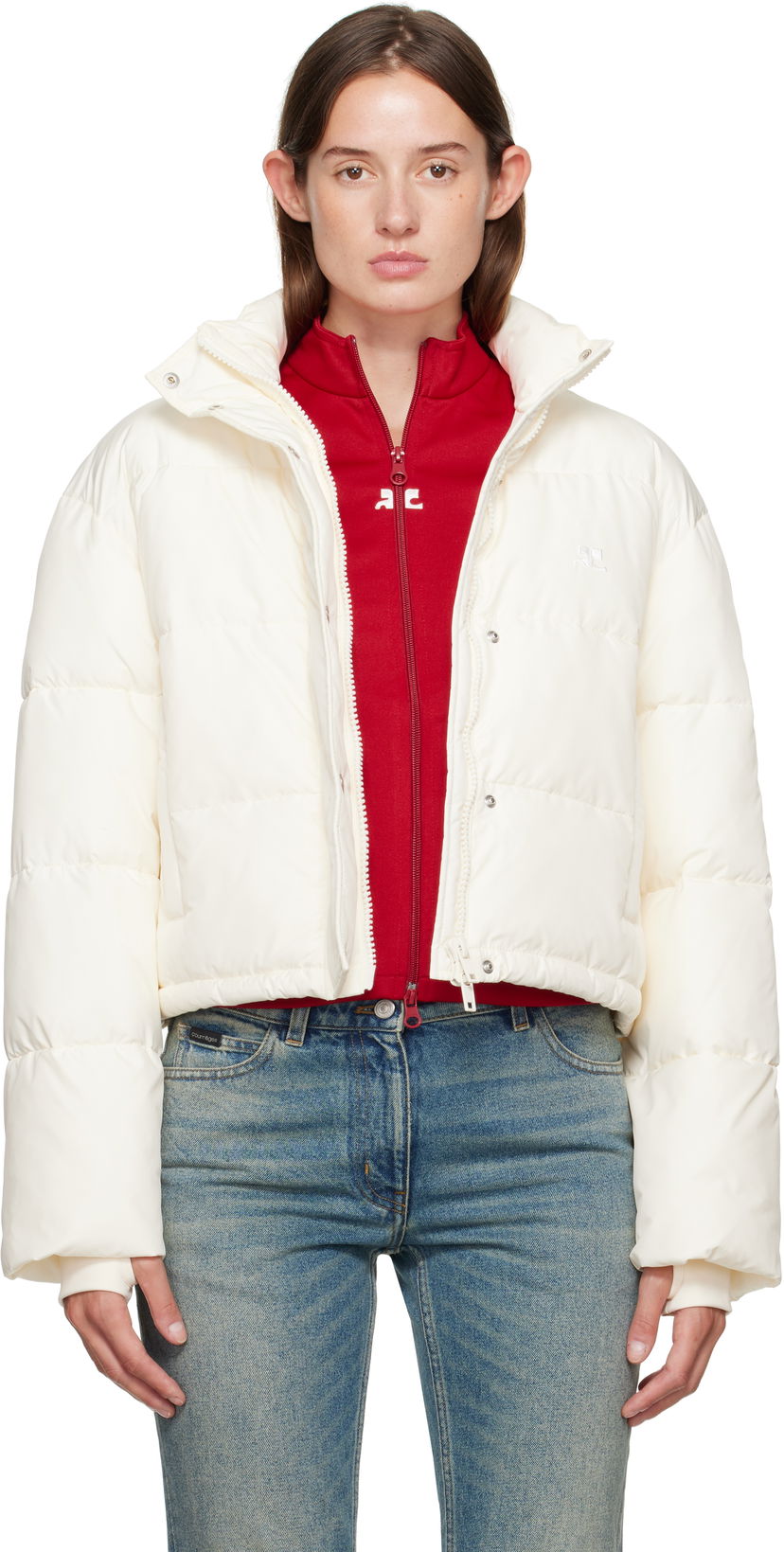 Пуховик Courrèges Courrèges Cropped Puffer Jacket білий | 323CMA106PL0112