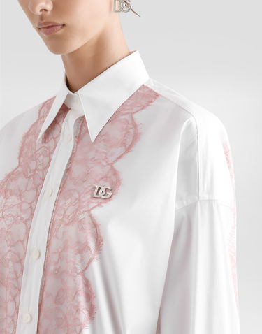 Сорочка Dolce & Gabbana Dolce & Gabbana Oversize Poplin Shirt with Lace Appliqués білий | F5T33TFU5T9W0800, 3