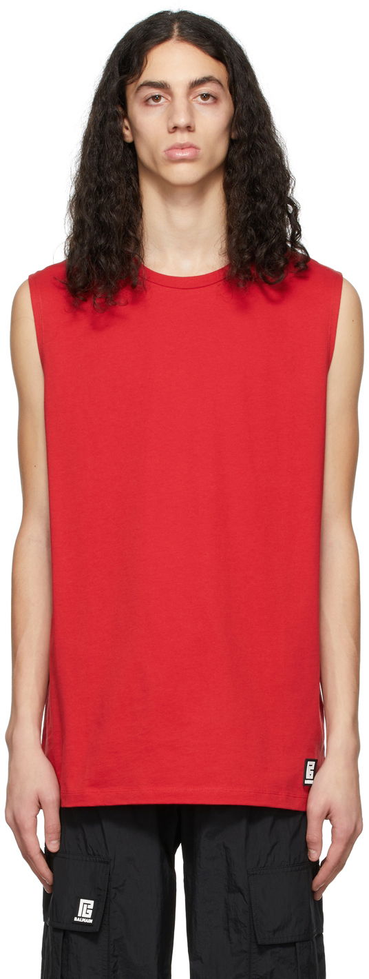 Безрукавка Balmain Balmain Logo Sleeveless T-Shirt Червоний | XH0EC001BB16