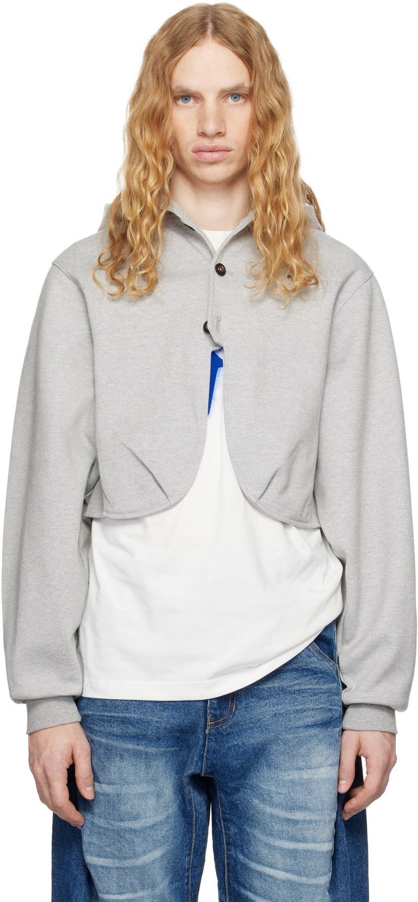 Світшоти ADER ERROR Cropped Button Hoodie Сірий | BN01FWHD0401GR