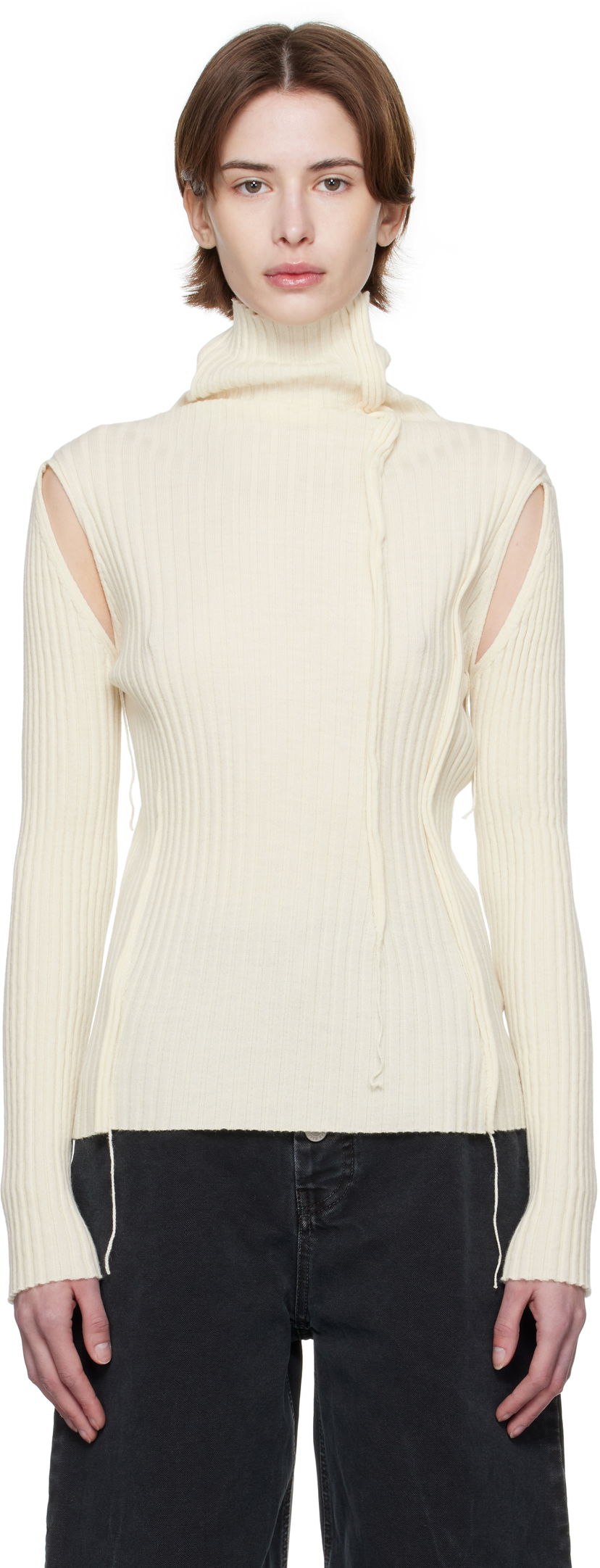 Cветр Maison Margiela MM6 Maison Margiela Darted Rib Knit Turtleneck Top білий | S52HA0294 M13087