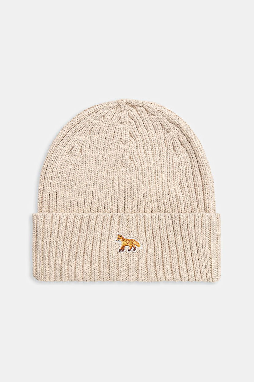 Шапка MAISON KITSUNÉ Maison Kitsuné Baby Fox Ribbed Knit Beanie бежевий | PW06103KT1140