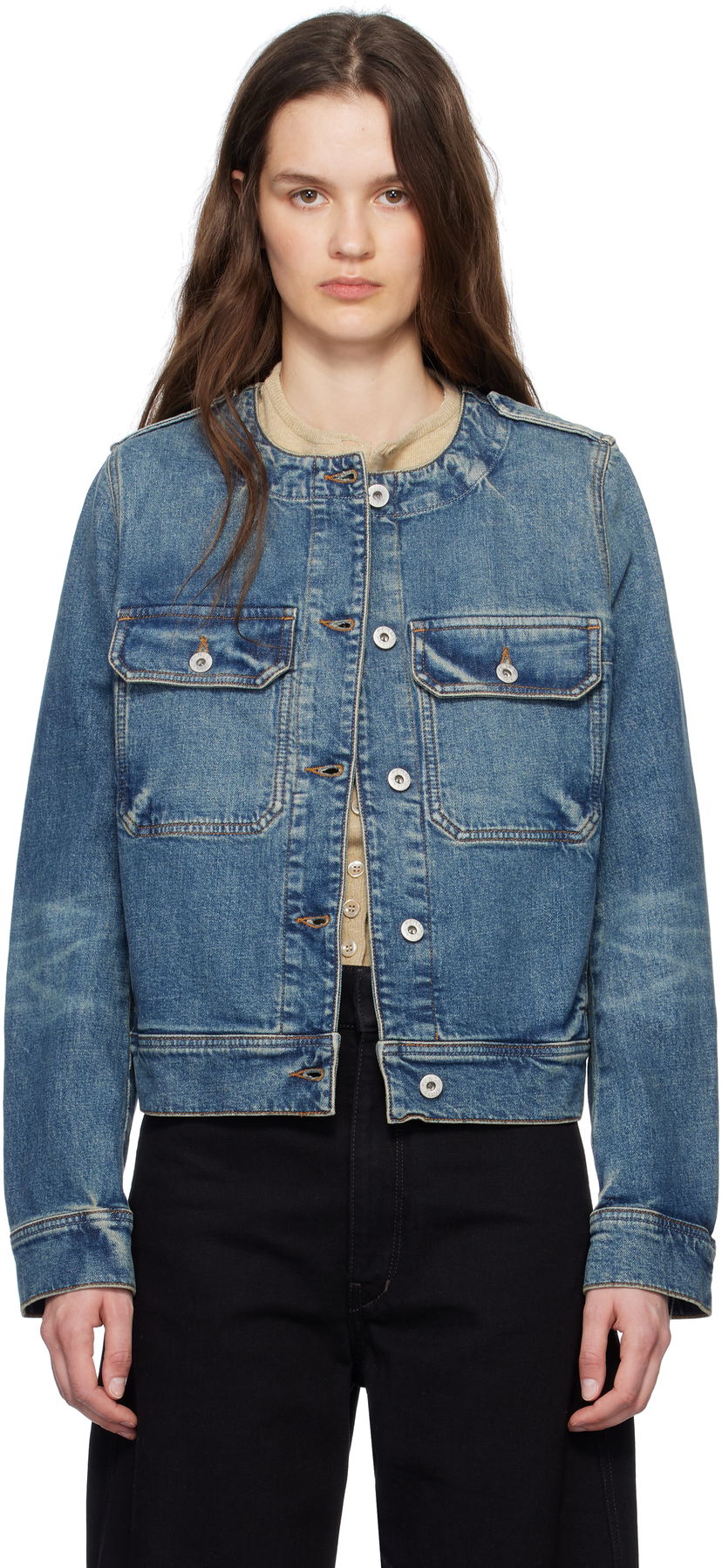 Куртка KENZO Kenzo Paris Collarless Denim Jacket Синій | FF52DV2506S7