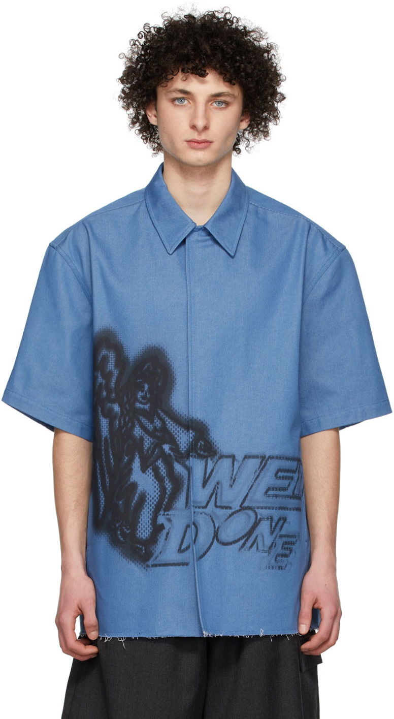Сорочка We11done We11done Printed Denim Shirt Синій | WD-BL1-22-203-M-BL