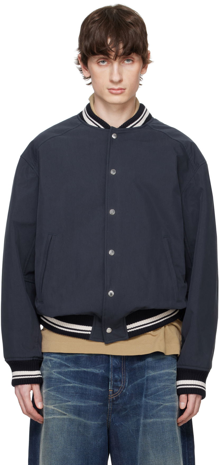 Куртка бомбер MAISON KITSUNÉ Maison Kitsuné Teddy Bomber Jacket темно-синій | OM02116WQ4048