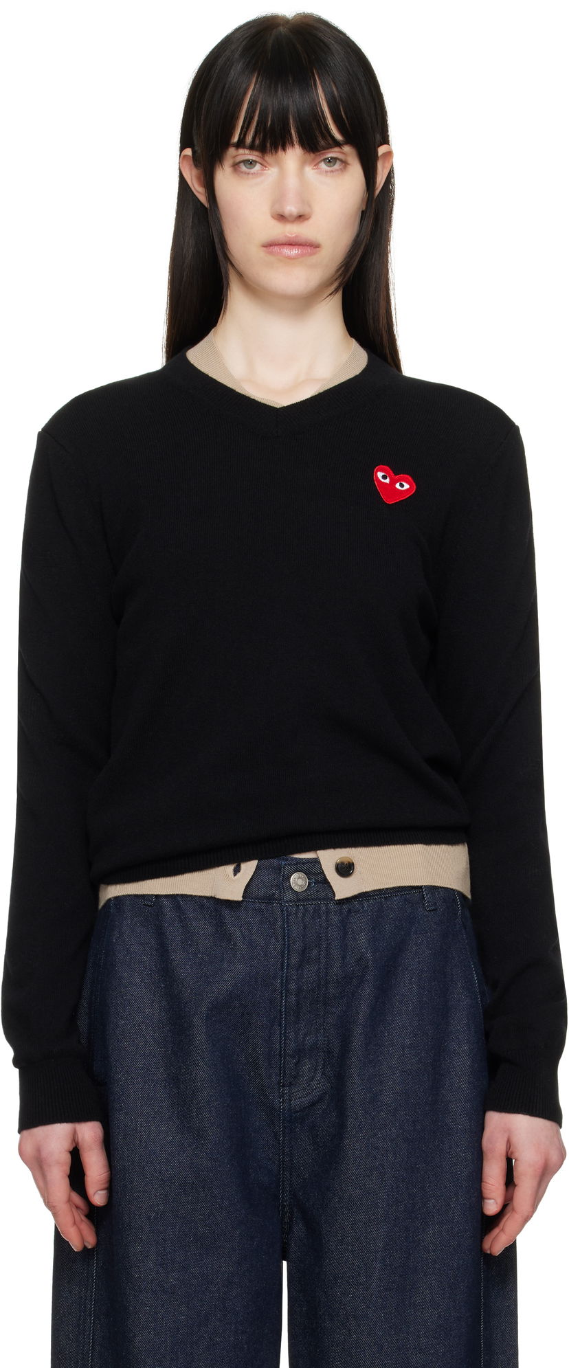 Cветр Comme des Garçons COMME des GARÇONS PLAY Heart V-Neck Sweater чорний | AX-N002-051