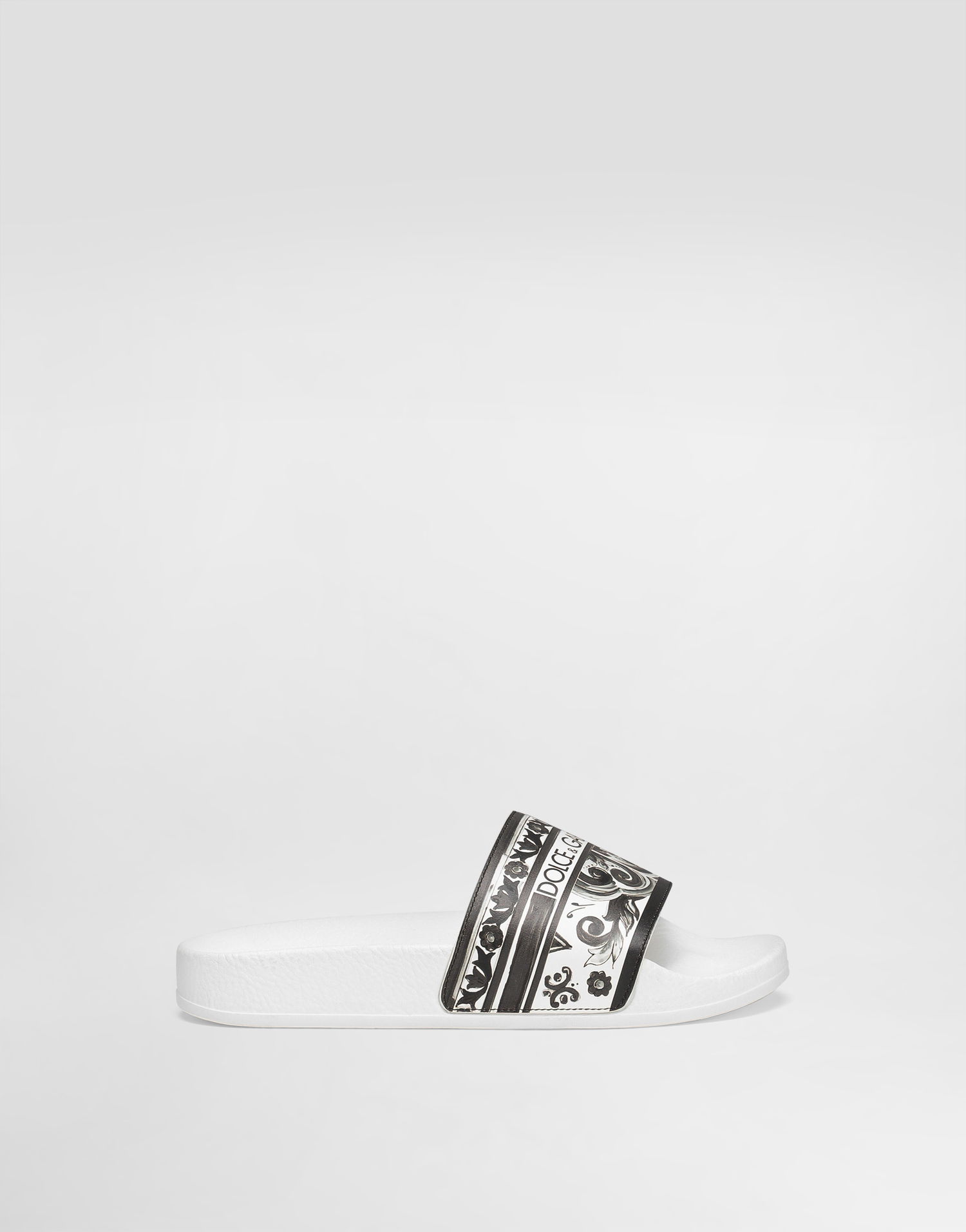 Аксесуари Dolce & Gabbana Dolce & Gabbana Majolica-Print Calfskin Slides білий | DD0318A1838IU3TN, 0