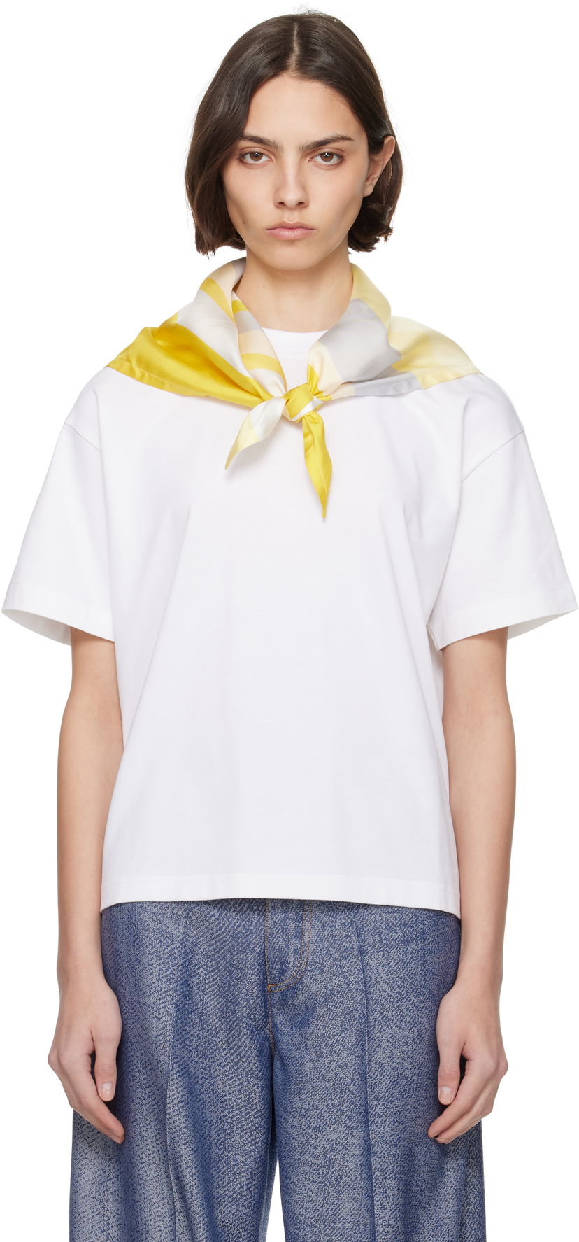 Футболка Bottega Veneta Bottega Veneta Pima Cotton T-Shirt with Scarf білий | 825353 V5EO1