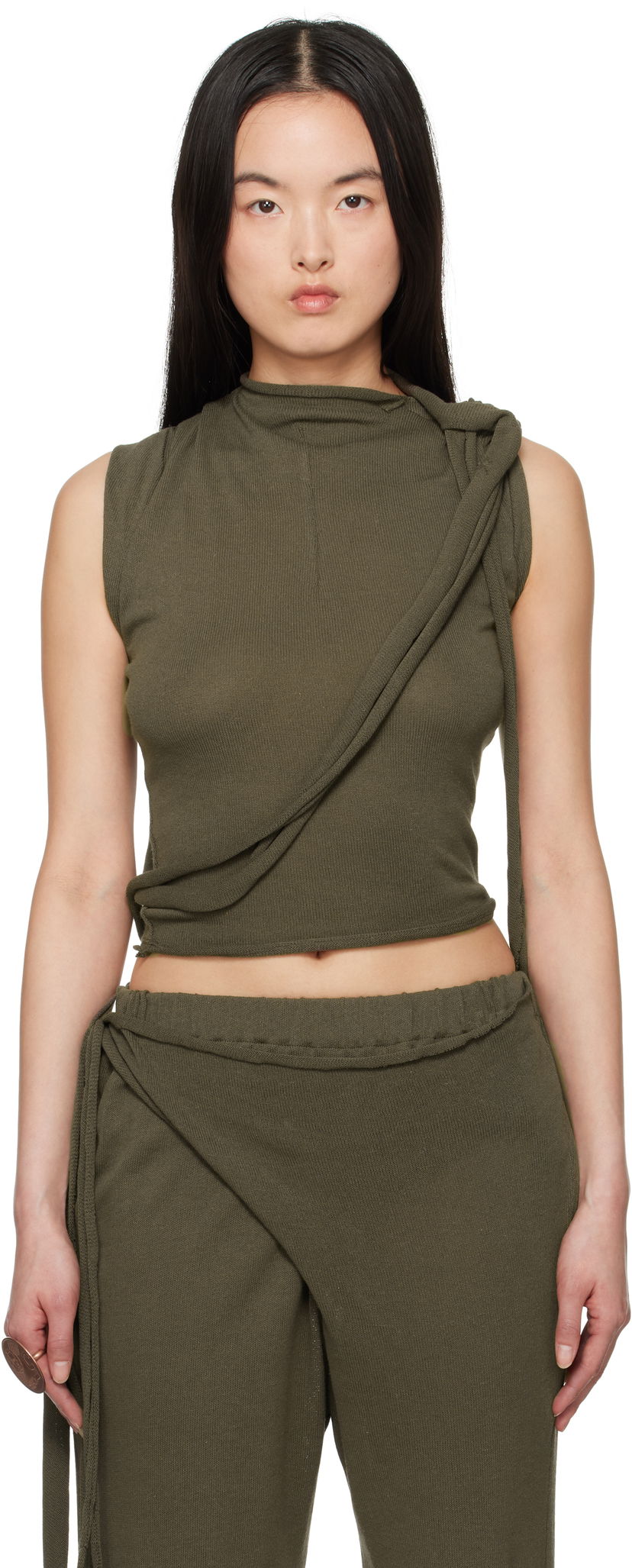 Безрукавка Ottolinger Ottolinger Deconstructed Linen Tank Top Зелений | 10510130601