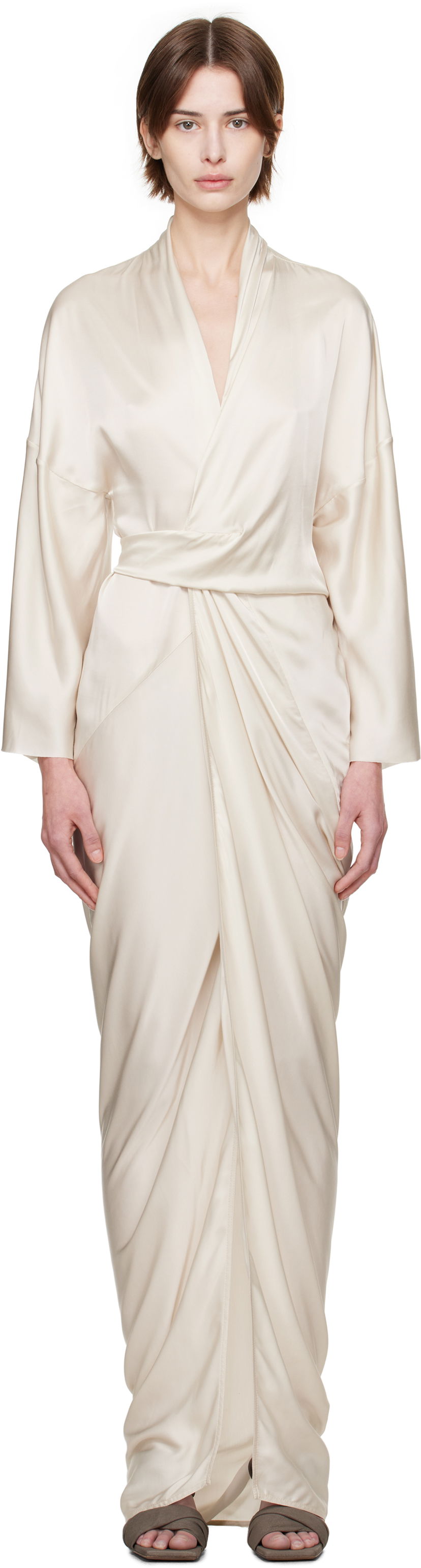 плаття Rick Owens Rick Owens Hollywood Wrap Maxi Dress бежевий | RP01E7566 SCH
