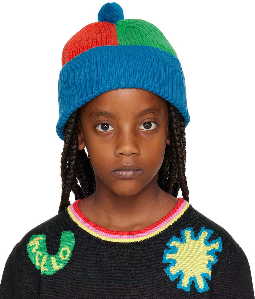 Шапка Stella McCartney Stella McCartney Kids' Colorblock Pom-Pom Beanie Різнокольоровий | 8R0O37 Z0783