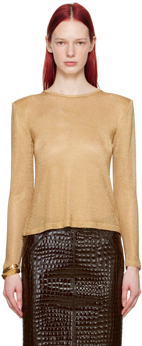 Футболка Tom Ford TOM FORD Padded Shoulder Long Sleeve T-Shirt бежевий | TSJ574-JEX081