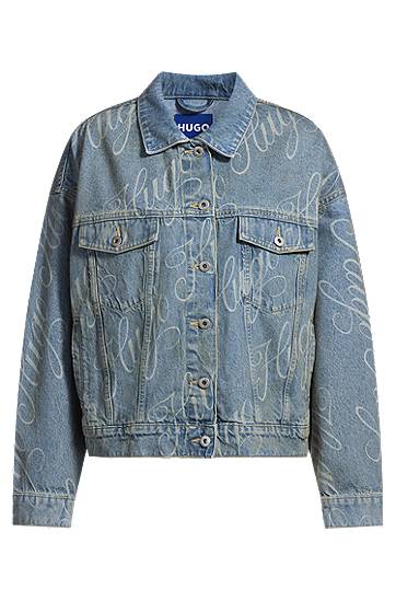 Куртка BOSS HUGO Boxy Fit Logo Print Denim Jacket Синій | 50534757