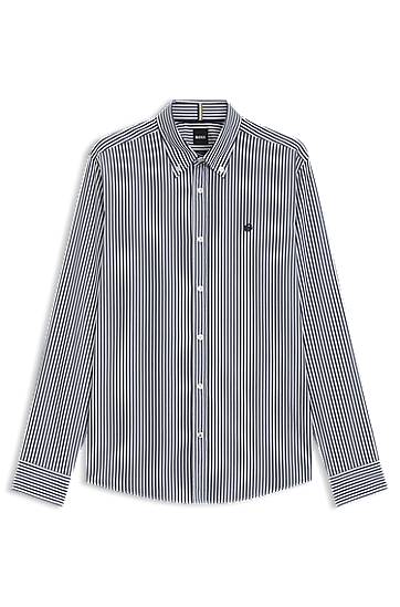 Сорочка BOSS Slim-Fit Striped Cotton Blend Shirt Синій | 50545235