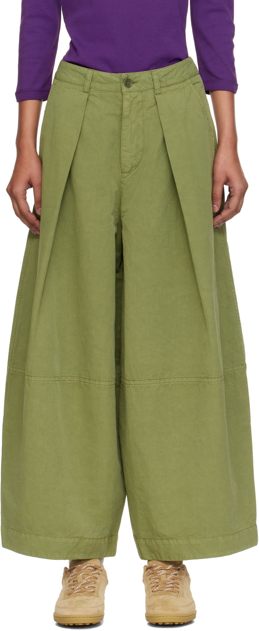 Штани YMC YMC Deadbeat Wide-Leg Pleated Trousers Зелений | Q4YMB