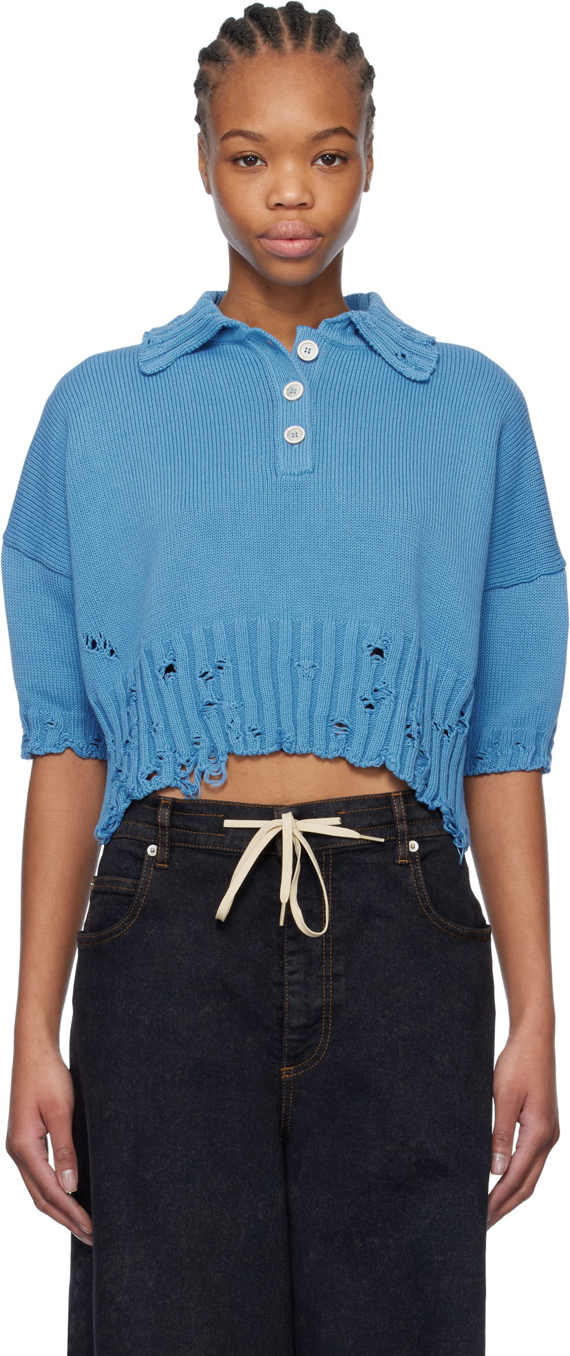 Cветр Marni Marni Cropped Knit Polo Синій | POMD0045E0 UFC652