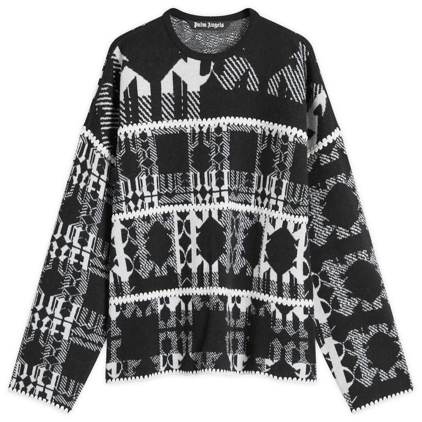 Cветр Palm Angels Monogram Knit Sweater чорний | PMHE048F24KNI0011003