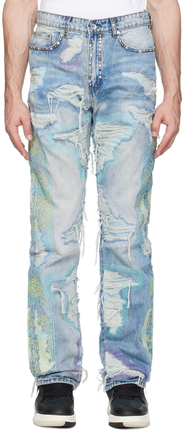 Джинси Who Decides War Embroidered Distressed Studded Washed-Effect Jeans Різнокольоровий | 1120830030SS24