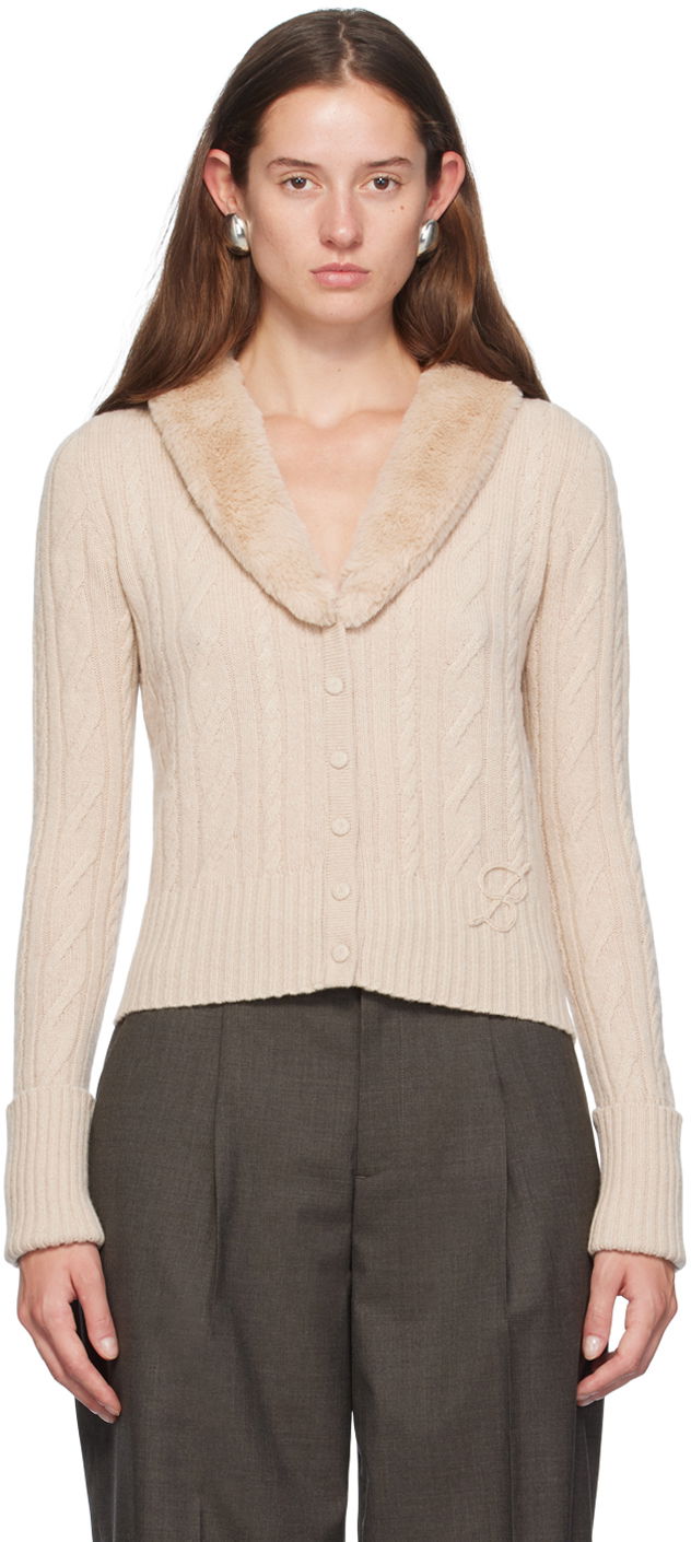 Cветр Blumarine Faux Fur Collar Cable Knit Cardigan бежевий | A422M500A