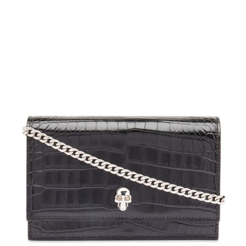 Гаманець Alexander McQueen Alexander McQueen Croc-Embossed Small Skull Chain Wallet чорний | 6130881HB0I-1001, 0