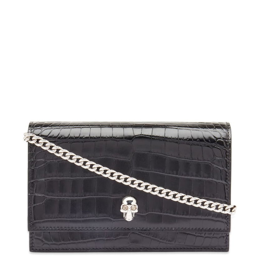 Гаманець Alexander McQueen Alexander McQueen Croc-Embossed Small Skull Chain Wallet чорний | 6130881HB0I-1001