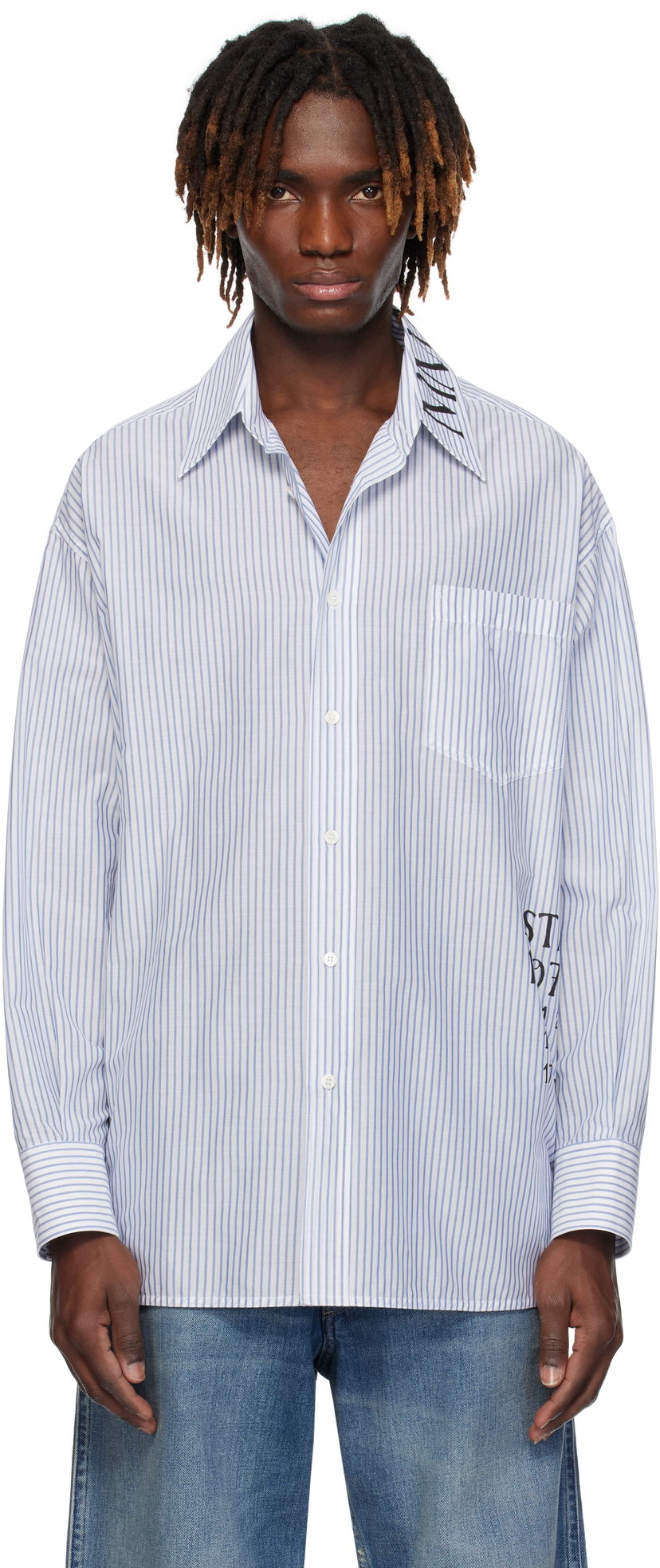Сорочка Maison Margiela MM6 Maison Margiela Asymmetric Striped Poplin Shirt Синій | SH0DT0014 M35251