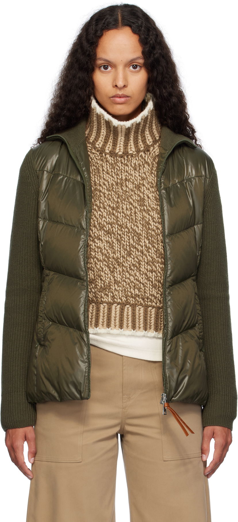 Пуховик Moncler Moncler Padded Wool Zip-Up Down Cardigan Зелений | J20939B00041M1241