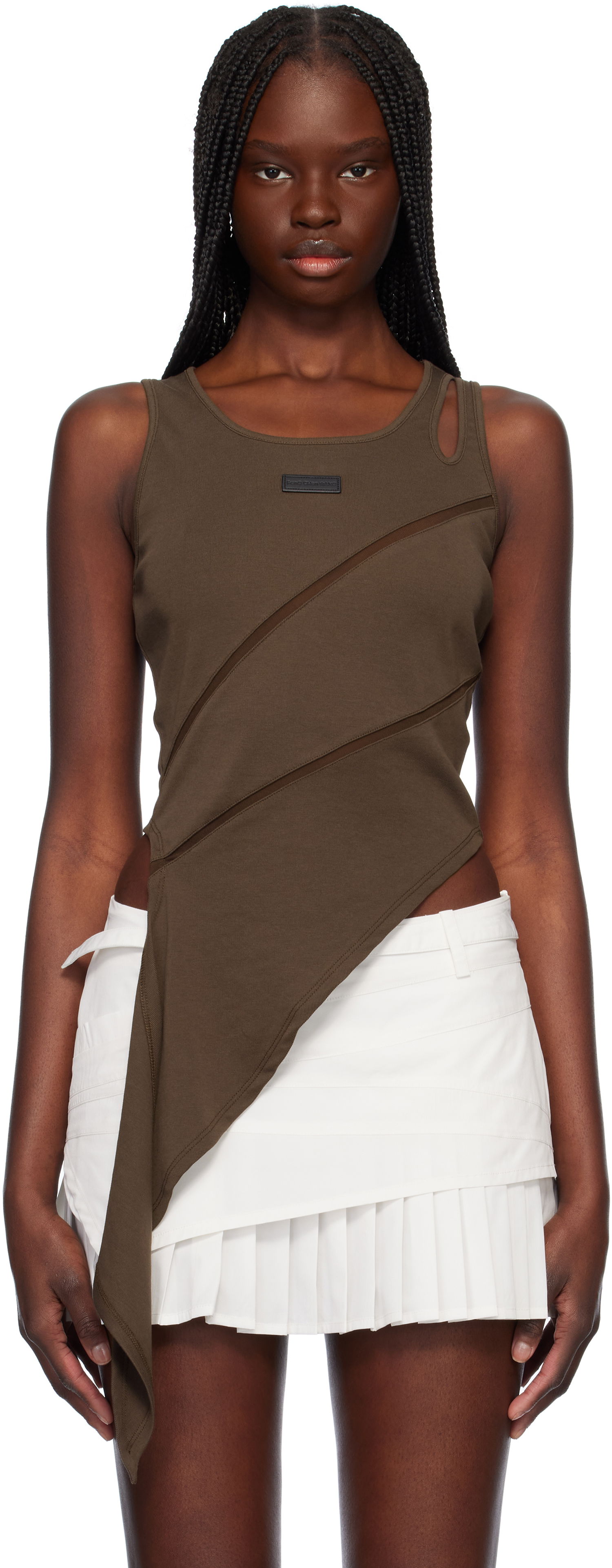 Безрукавка Feng Chen Wang Feng Chen Wang Patchwork Asymmetric Tank Top Коричневий | FWS19VS01B, 0