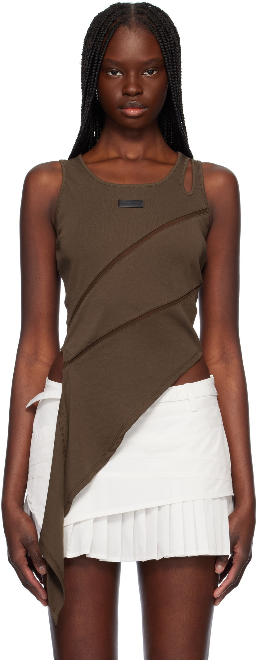 Безрукавка Feng Chen Wang Feng Chen Wang Patchwork Asymmetric Tank Top Коричневий | FWS19VS01B