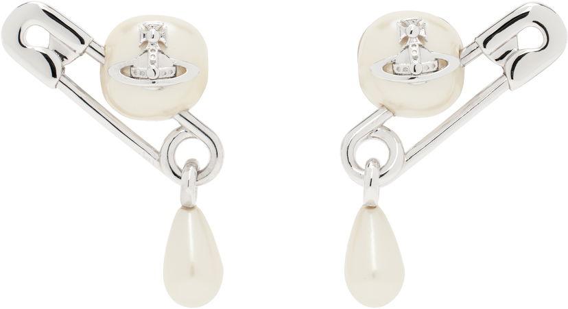 Сережки Vivienne Westwood Vivienne Westwood Claude Pearl Drop Safety Pin Earrings білий | 62010363-02P103-