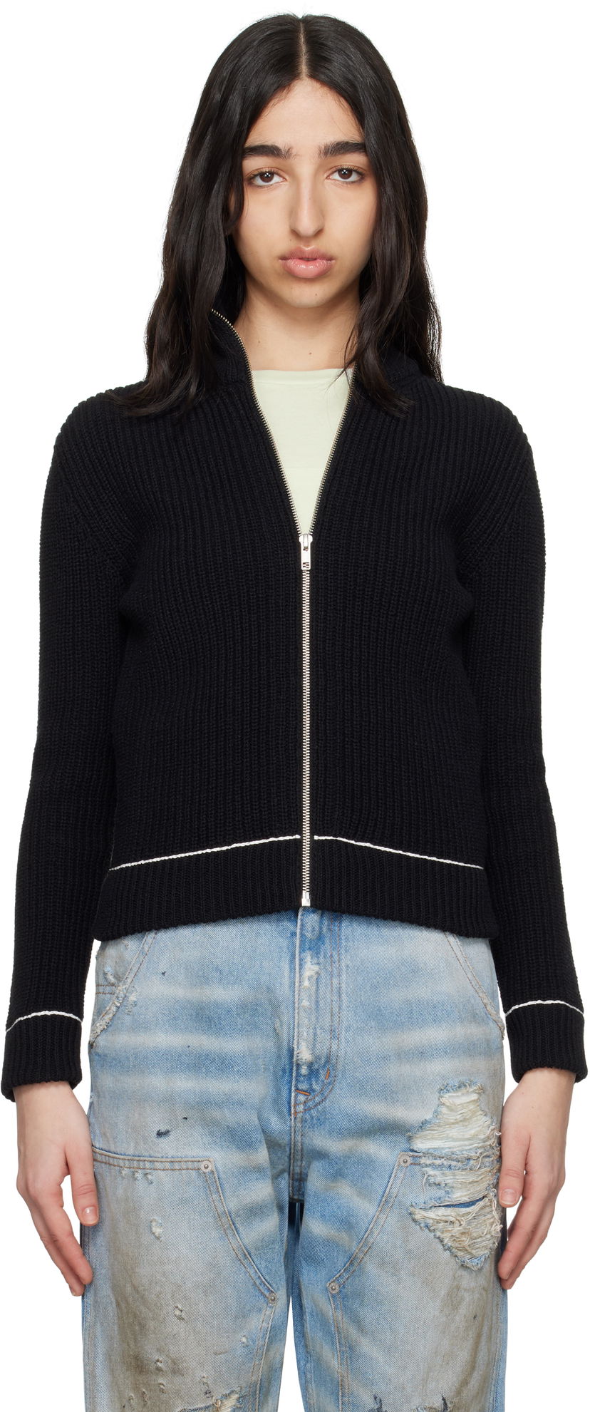 Cветр Maison Margiela MM6 Maison Margiela Slitted Camionneur Track Jacket чорний | S62AN0142 M13124
