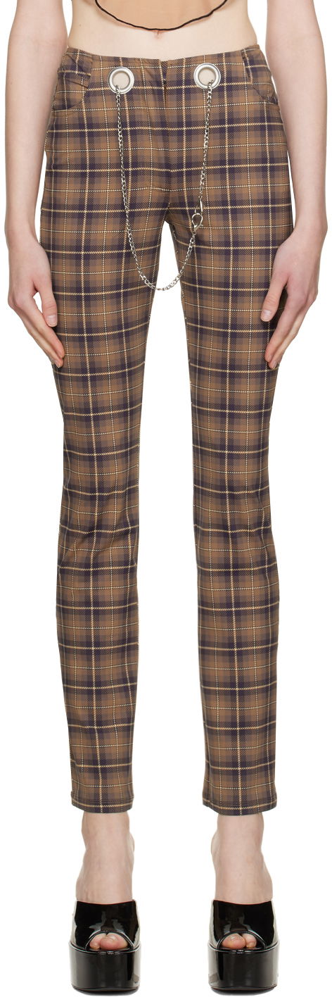 Штани Miaou Miaou Tommy Plaid Trousers with Chain Коричневий | 1004PTCHP