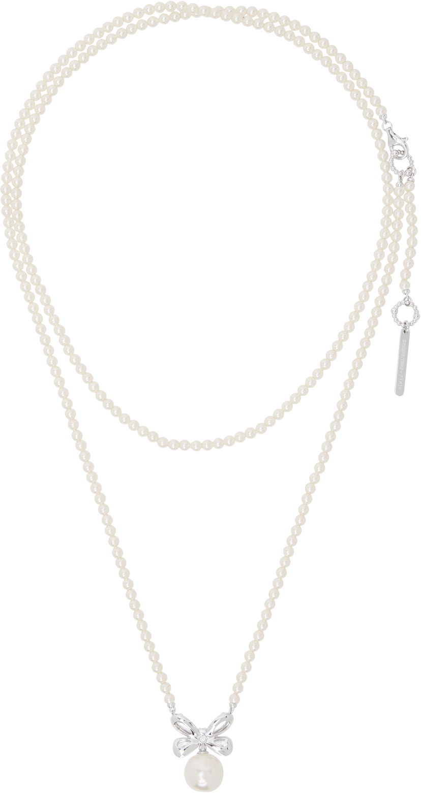 Кольє SHUSHU/TONG SHUSHU/TONG Zirconia Butterfly Flower Pearl Long Necklace білий | 24721WHT00NN